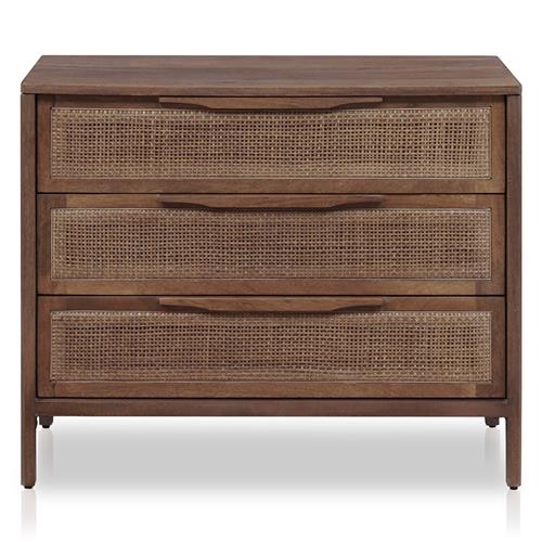 Rhian Coastal Beach Brown Mango Wood Woven Cane 3 Drawer Nightstand