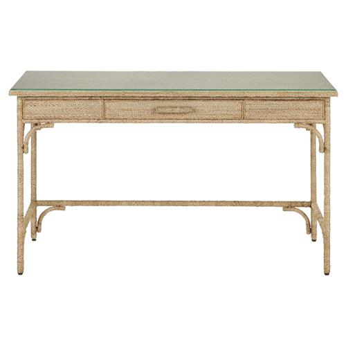 Jesse Coastal Beach Glass Top Natural Abaca Rope 1 Drawer Desk