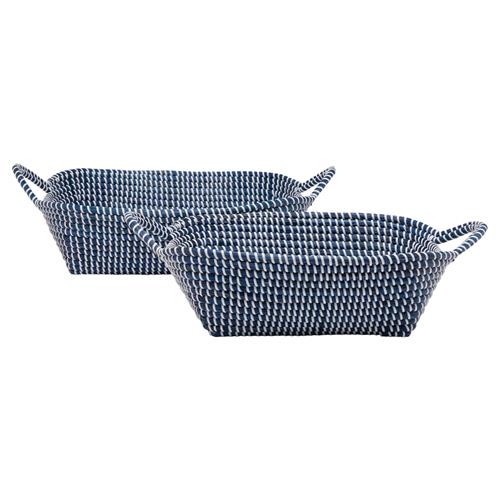 Pigeon and Poodle Roslyn White Woven Navy Seagrass Basket - Set of 2