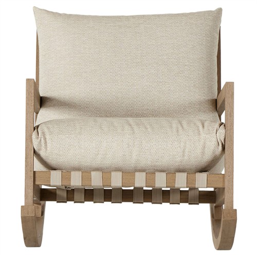 Addison Coastal Beach Beige Upholstered Brown Teak Wood Outdoor Rocking Chair