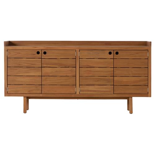 Yulla Rustic Lodge Natural Solid Teak Wood 4 Door Outdoor Sideboard