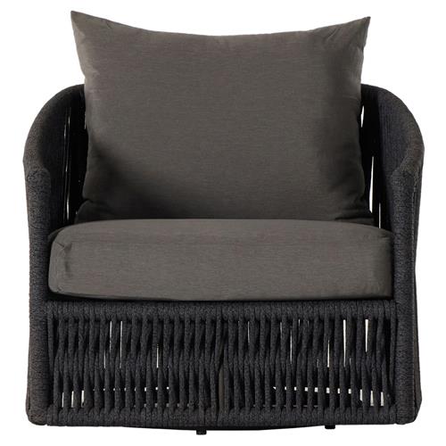 Porter Coastal Grey Upholstered Woven Rope Aluminum Outdoor Swivel Lounge Chair