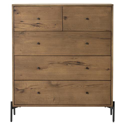 Alina Rustic Lodge Brown Wood Dark Grey Iron 5 Drawer Tall Chest Dresser