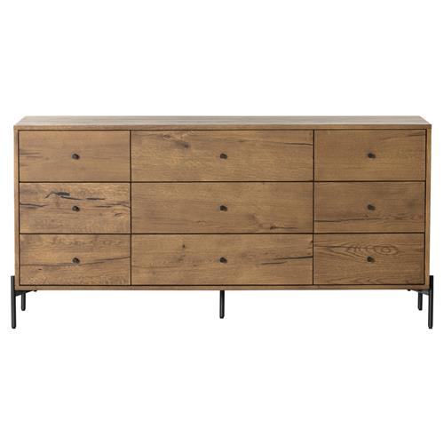 Alina Rustic Lodge Brown Wood Dark Grey Iron 9 Drawer Dresser