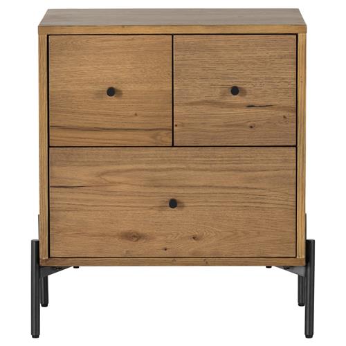 Alina Rustic Lodge Brown Wood Dark Grey Iron 3 Drawer Nightstand