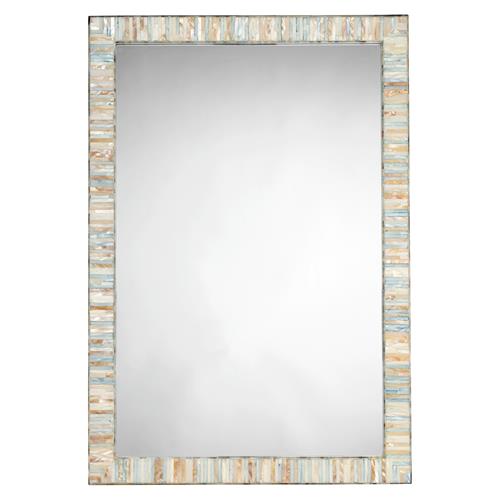 Talia Coastal Beach Blue Capiz Rectangular Wall Mounted Mirror
