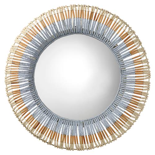 Tori Coastal Beach Blue Mango Wood Round Wall Mounted Mirror