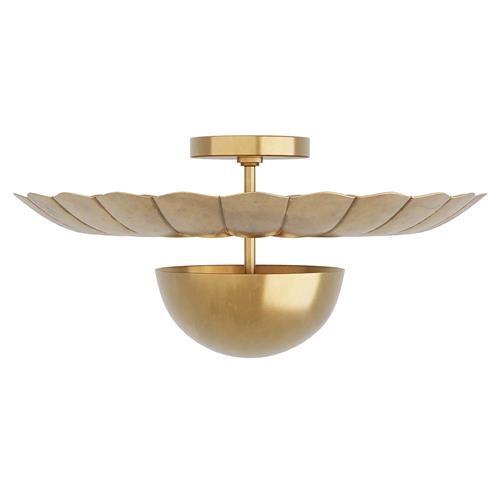 Teresa Hollywood Regency Antique Brass Metal Semi Flush Mount