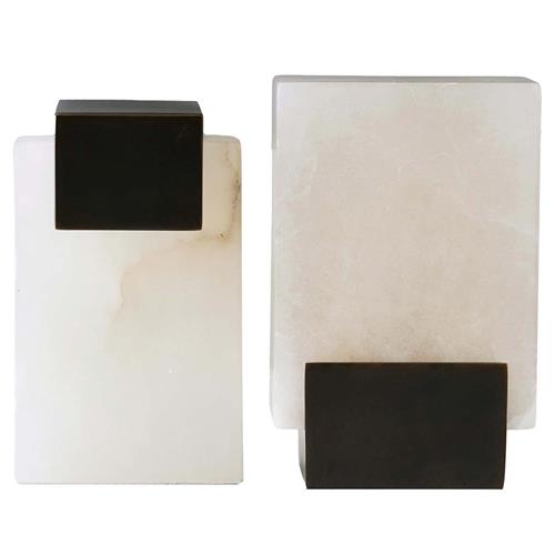 Tolliver Modern Classic White Alabaster Bronze Steel Bookends