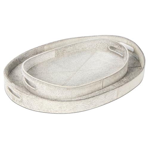 Andres Modern Grey Hair on Hide Decorative Tray - Set of 2