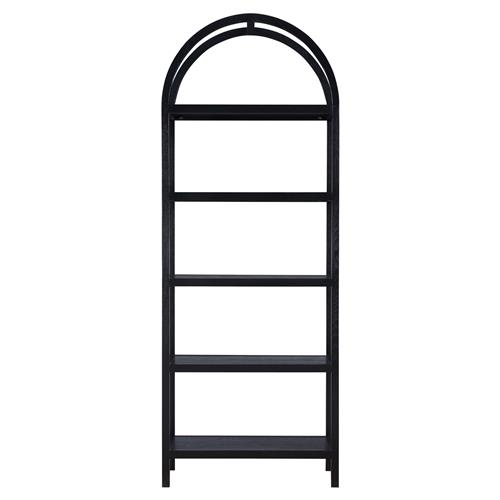 Klara Modern Classic Black Oak Wood Open Back Arched Bookcase