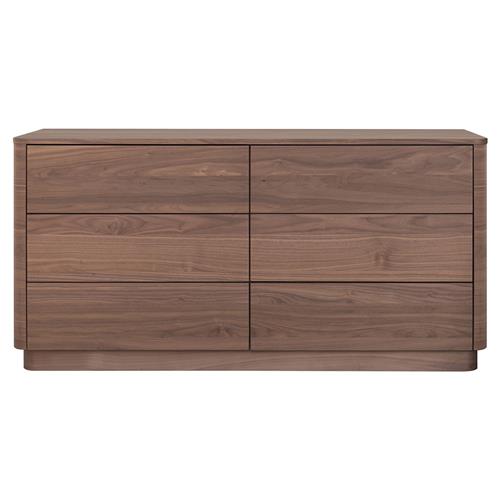Rex Coastal Beach Brown Walnut Wood 6 Drawer Double Dresser