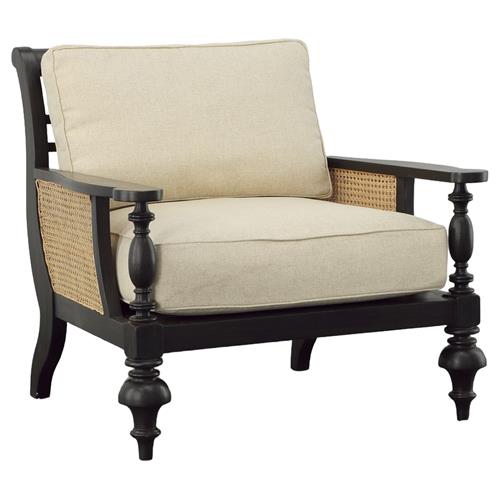 Theo Coastal Cream Performance Black Mahogany Woven Cane Occasional Arm Chair