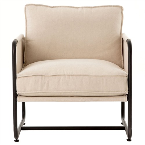 Open Box Penelope Modern Classic Ivory Cushion Black Iron Occasional Arm Chair