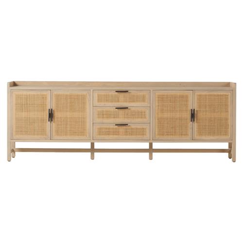 Corazon Coastal Beach Natural Mango Wood Frame Woven Cane 4 Door Sideboard