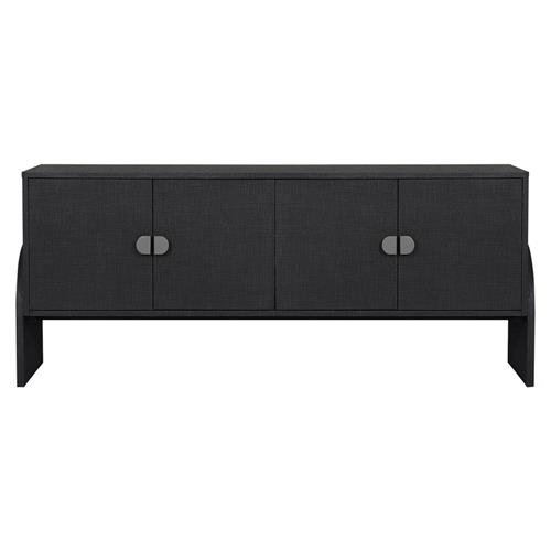 Maya Mid Century Black Painted Linen Grey Iron 4 Door Media Cabinet - 72&quot;W