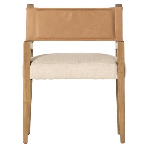 Ely Rustic Cream Performance Seat Beige Wood Leather Dining Arm Chair