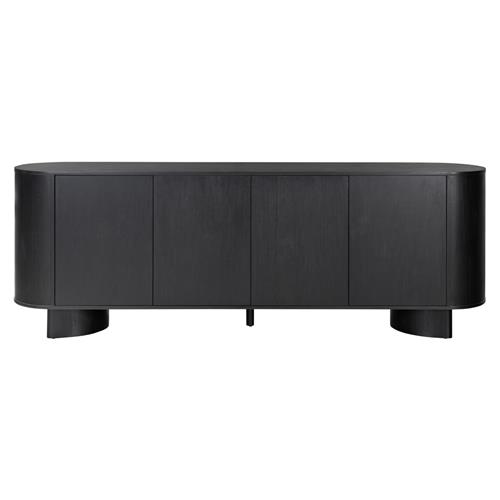 Paris Rustic Lodge Black Solid Acacia Wood 4 Door Oval Sideboard