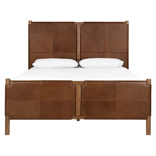 Hubert Rustic Lodge Brown Leather Upholstered Wood Classic Bed - Queen