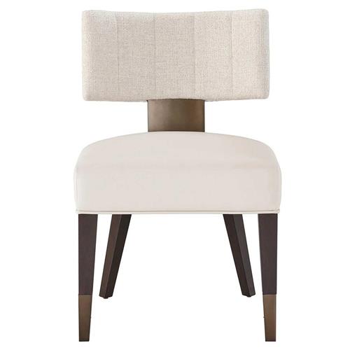 Ezra Mid Century Off White Upholstered Dark Brown Wood Brass Metal Side Chair