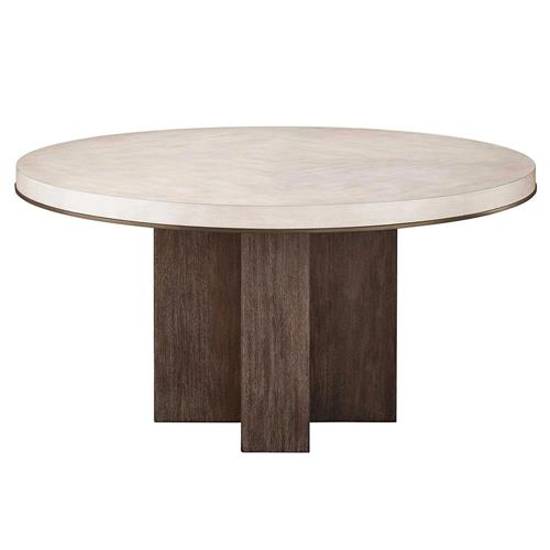 Ezra Rustic Lodge Beige Wood Top Bronze Metal Round Dining Table - 60&quot;W