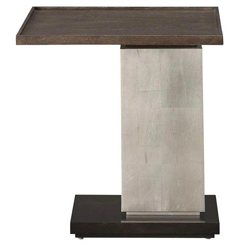 Ethan Modern Classic Brown Walnut Wood Silver Leaf Rectangular C Side Table