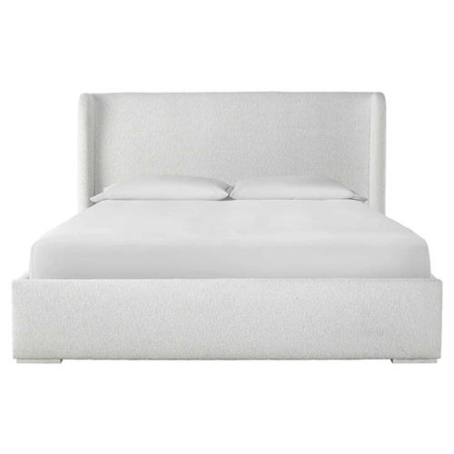 Tristan Modern Classic White Upholstered Cotton Wingback Bed - Queen