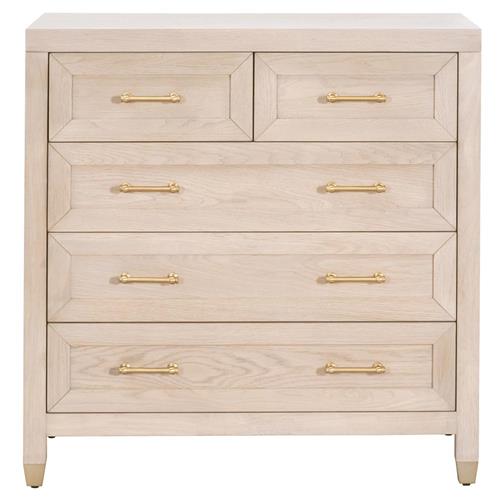 Stacy Modern Classic Light Brown Oak Brass Steel 5 Drawer Dresser