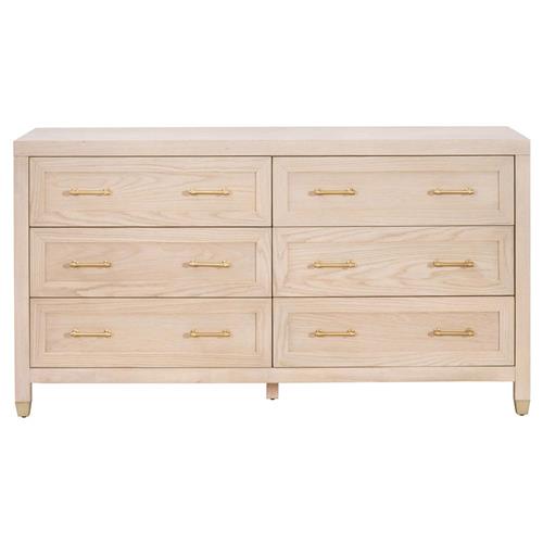 Stacy Modern Classic Light Brown Oak Brass Steel 6 Drawer Double Dresser