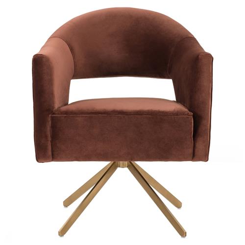 Alexis Modern Classic Auburn Velvet Polished Brass Swivel Desk Chair
