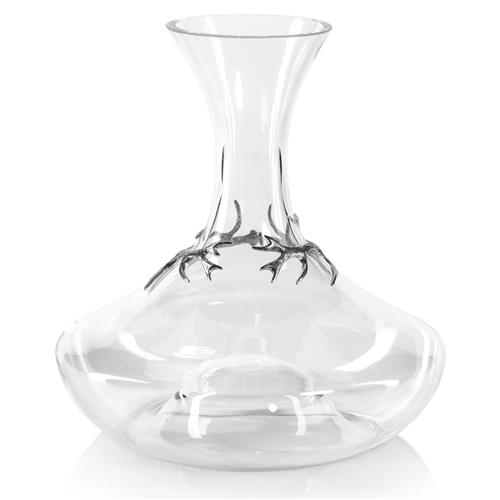 David Rustic Lodge Clear Glass Pewter Antler Accent Decanter