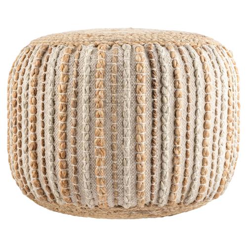 Easton Coastal Beach Beige Woven Jute Round Pouf