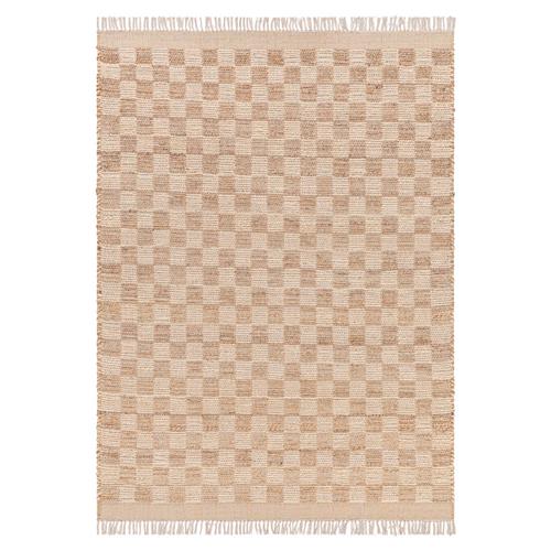 Elaine Coastal Beach Beige Jute Checkered Rug - 5&#39;x7&#39;6&quot;