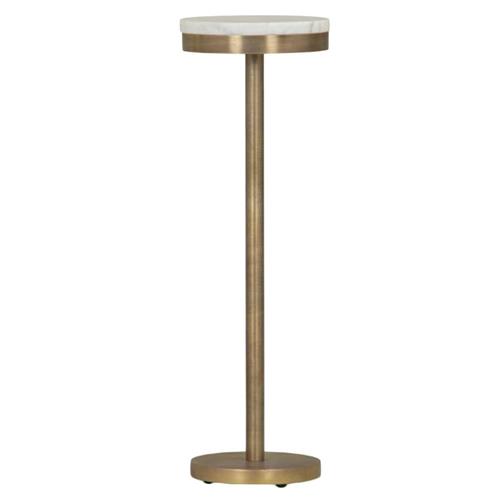 Freya Industrial Loft Cream Marble Antique Brass Steel Drink Side Table