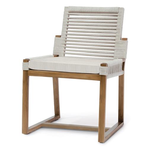 Palecek San Martin Coastal Sand Cushion Natural Teak Woven Rope Outdoor Dining Side Chair