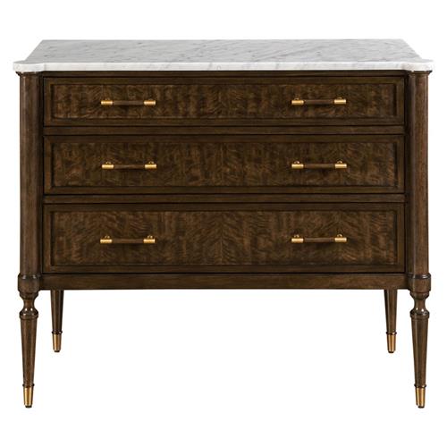 Melrose French Country White Marble Mink Brown Wood Bachelor Chest