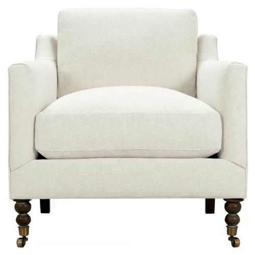 Madeline French Cream Performance Chocolate Wood Brass Caster Arm Chair