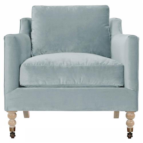 Madeline French Blue Performance Washed Oak Brass Casters Arm Chair