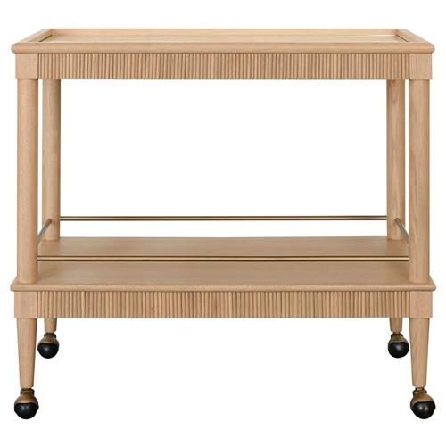 Worlds Away Dublin Modern Classic Glass Top Natural Oak Bar Cart
