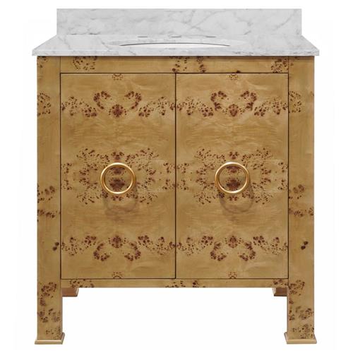 Worlds Away Blanche Modern Classic White Marble Burl Wood Vanity Sink - 31&quot;
