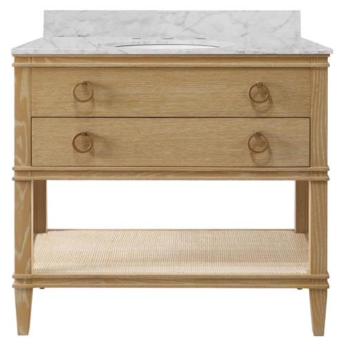 Worlds Away Cutler French Country White Marble Cane Oak Vanity Sink - 37&quot;