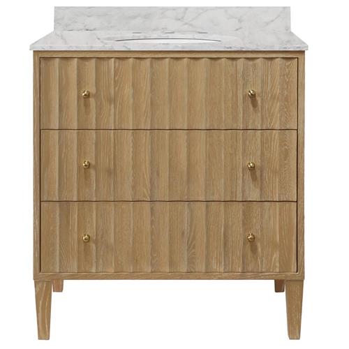 Worlds Away Odin Modern Classic Marble Fluted Cerused Oak Bath Vanity Sink - 31&quot;