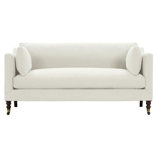 Madeline French Cream Performance Brown Wood Brass Casters Sofa - 71&quot;W