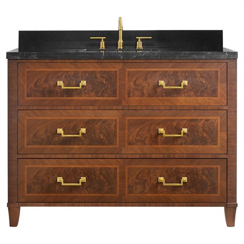 Grayson Updated Traditional Black Marble Brown Wood Vanity Sink - 47&quot;