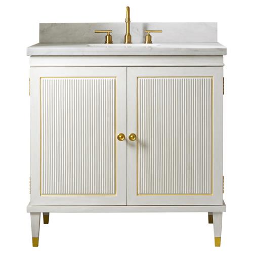 Serena Modern Classic White Wood Marble Top Brass Vanity Sink - 36&quot;
