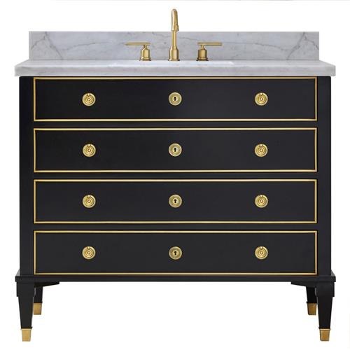 Cecile Modern Classic Black Wood White Marble Top Brass Vanity Sink - 42&quot;