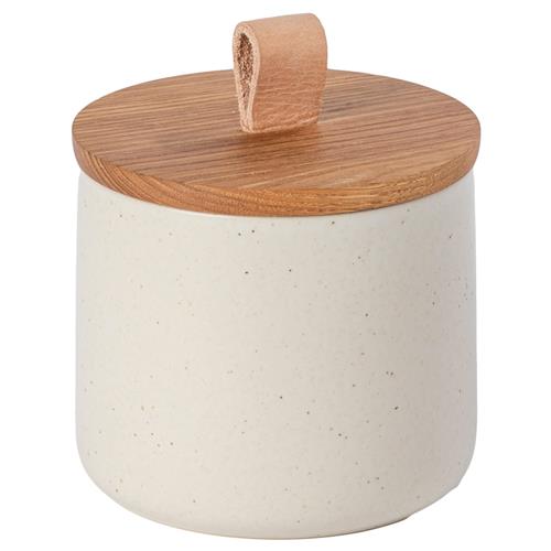 Pacifica Modern Classic Vanilla Stoneware Oak Wood Lid Canister - 5&quot;