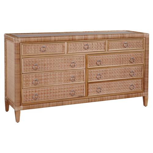 Kalea Coastal Beach Brown Woven Rattan 9 Drawer Dresser