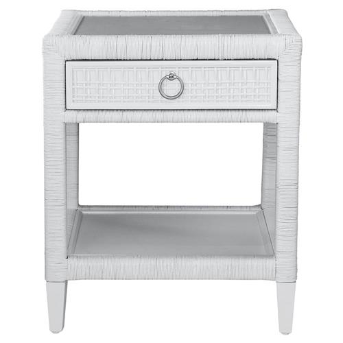 Kalea Coastal Beach White Woven Rattan Nightstand