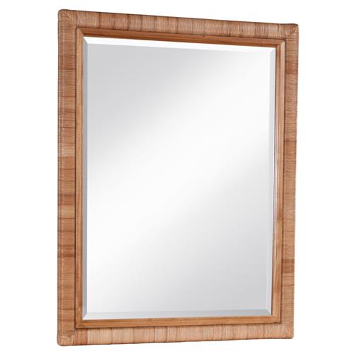 Kalea Coastal Beach Brown Woven Rattan Dresser Mirror